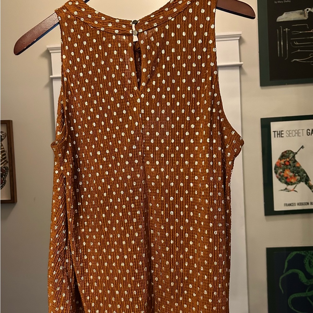 Anthropologie Rust Polka-Dot Tie-Neck Sleeveless Camisole - Picture 2 of 6